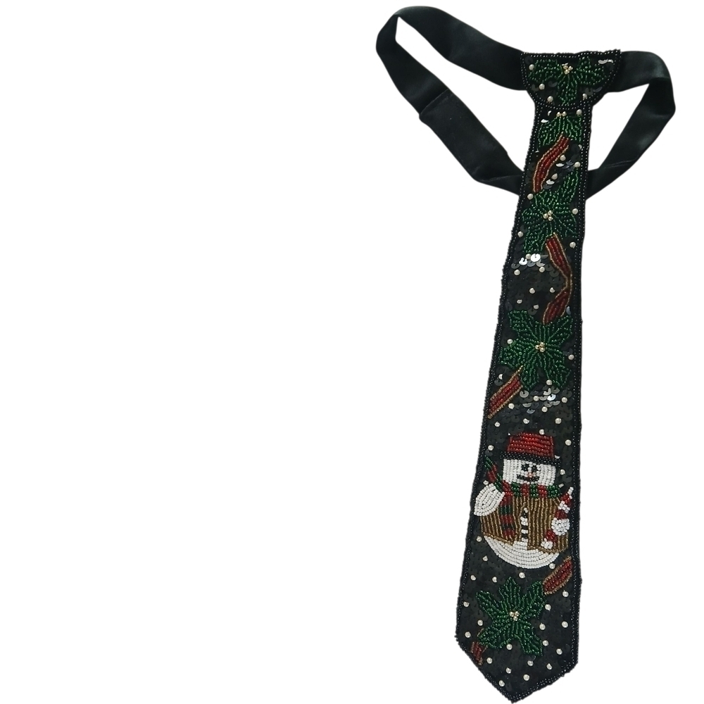 Milor SM Necktie Xmas Party Holiday Snowman Embellished Beaded N Sequins Satin